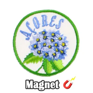Emblema magnético Bordado Hortênsia Azul Açores Portugal (Íman)