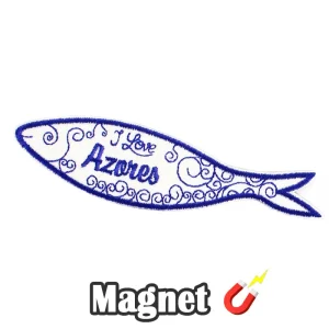 Emblema magnético Bordado Sardinha Azul I Love Azores – Açores (Íman)