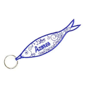 Porta-chaves Bordado Sardinha Azul I Love Azores