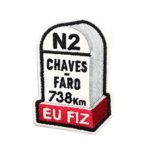 Emblema Bordado – Nacional 2 Chaves – Faro 738Km – EU FIZ – Com termoadesivo