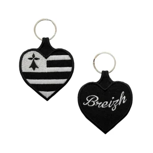 Porta-chaves Bordado de Ambos os Lados França – Bandeira Bretanha/Breizh – Coração