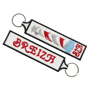 Porta-chaves Bordado de Ambos os Lados França – BZH – Bretanha/Breizh (Vermelho)