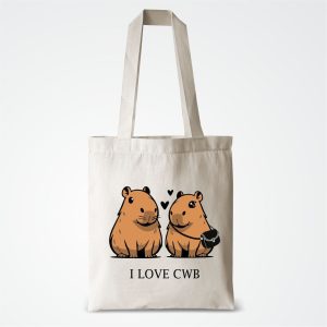 Ecobag Sacola Estampa Capivara Casal Ecológica Algodão cru 35×40