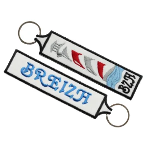 Porta-chaves Bordado de Ambos os Lados França – BZH – Bretanha/Breizh (Preto e Azul)