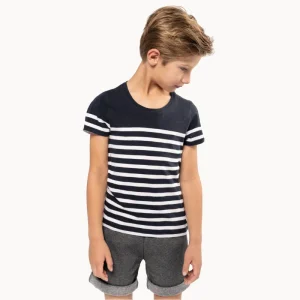 T-shirt Estilo Marinheiro Bio com Decote Redondo para Criança