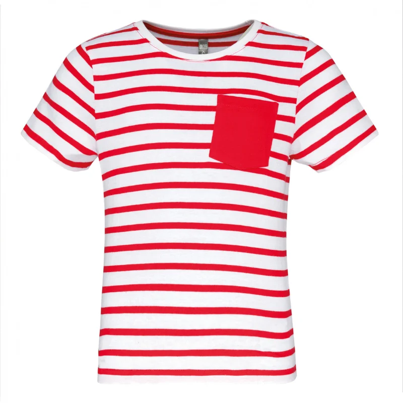 T-shirt às Riscas de Criança Estilo Marinheiro de Manga Curta com Bolso - Image 4