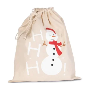 Saco de algodão com cordão, motivo boneco de neve.