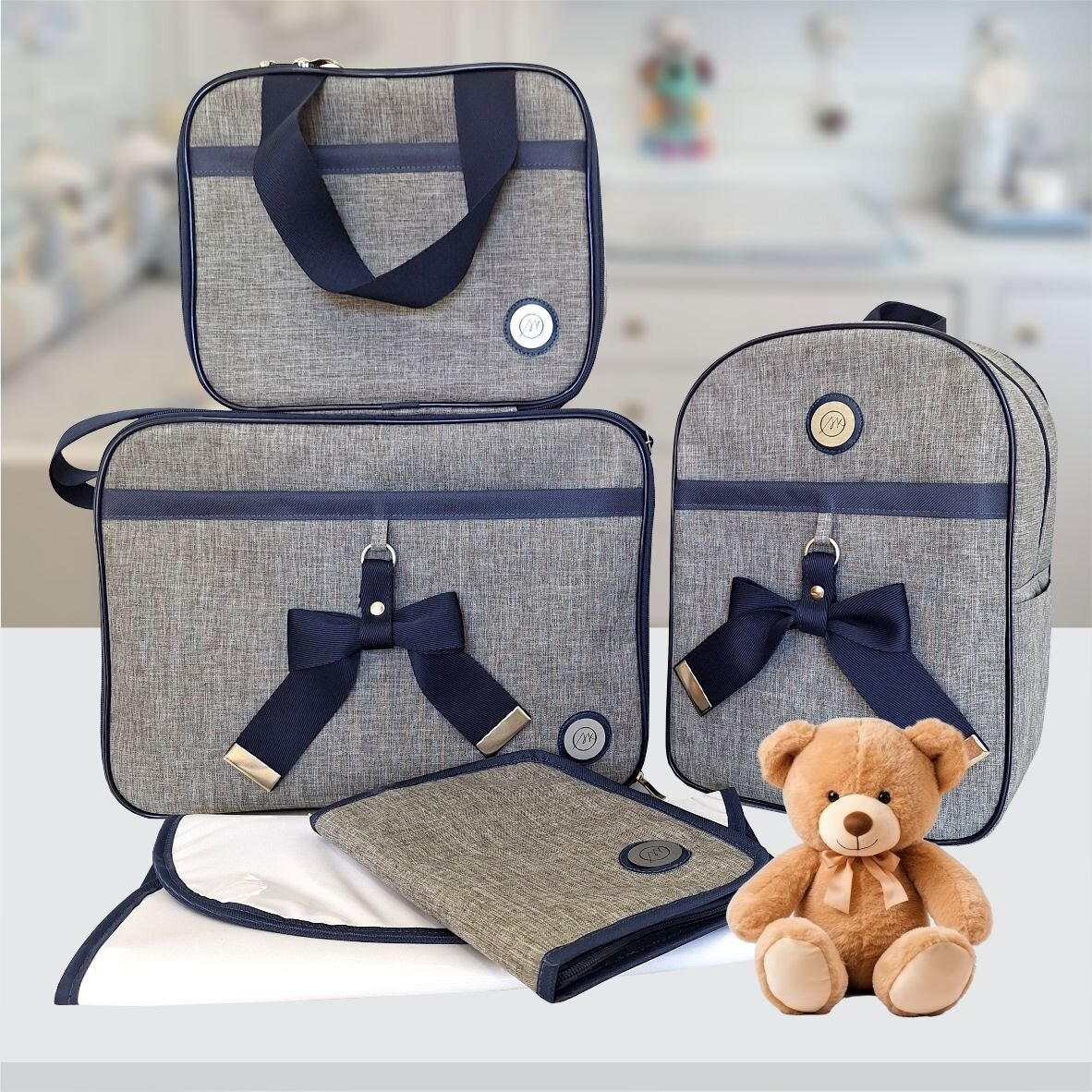 Bolsa Kit Maternidade 5 Peças Para Menino Azul Marinho - Image 4
