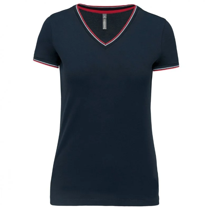 T-shirt de malha piqué de senhora com decote V - Image 4