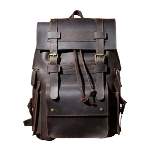 Mochila Masculina Vintage de Couro Genuíno para Laptop – Modelo Prime Herança