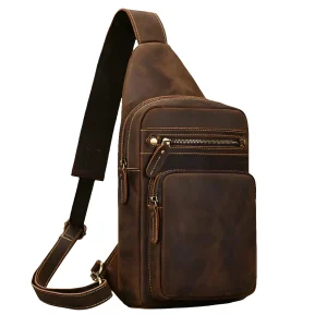 Bolsa Transversal Masculina de Couro Genuíno Brow